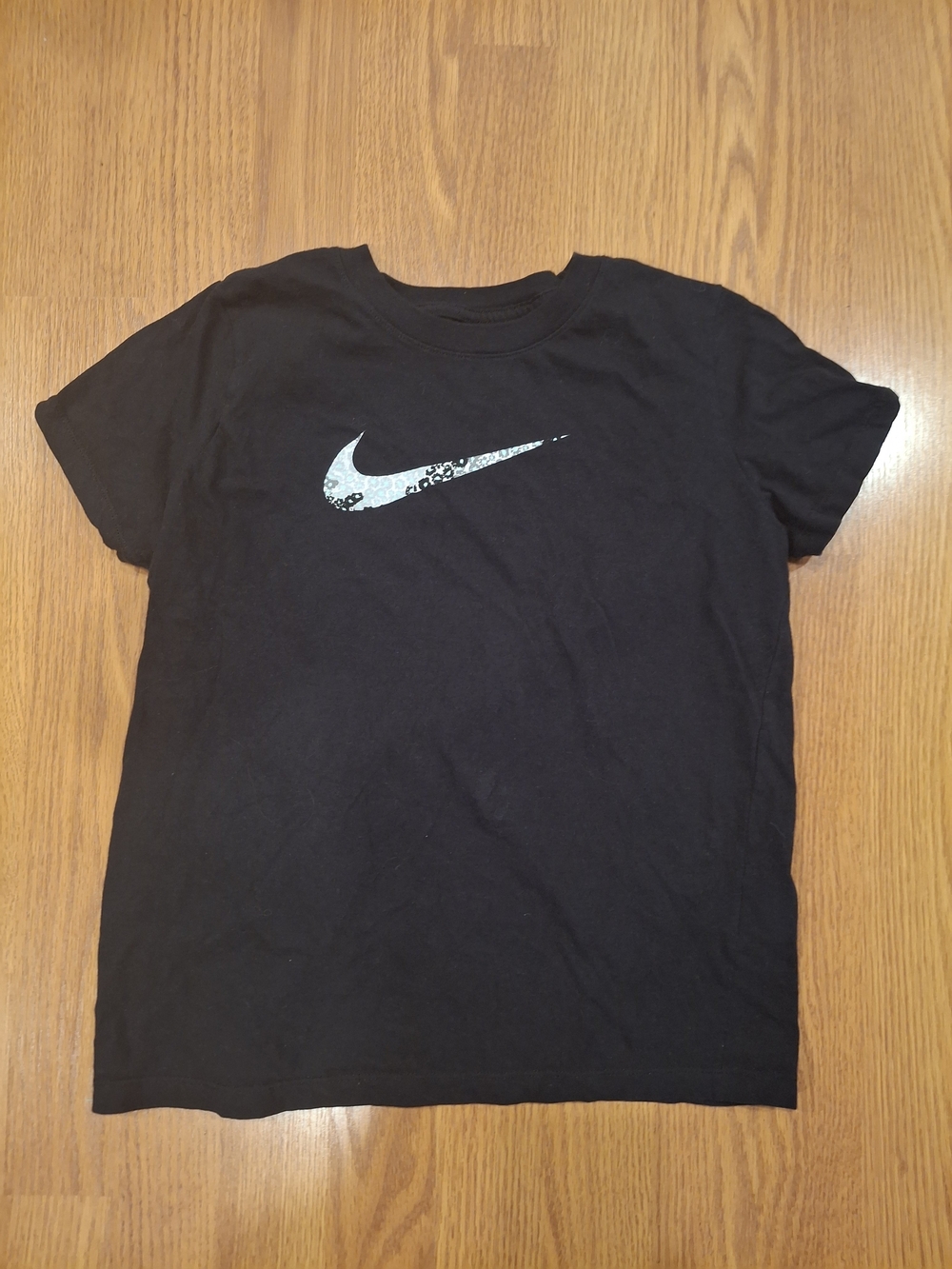 Nike Kids' Black T-Shirt with Metallic Swoosh
